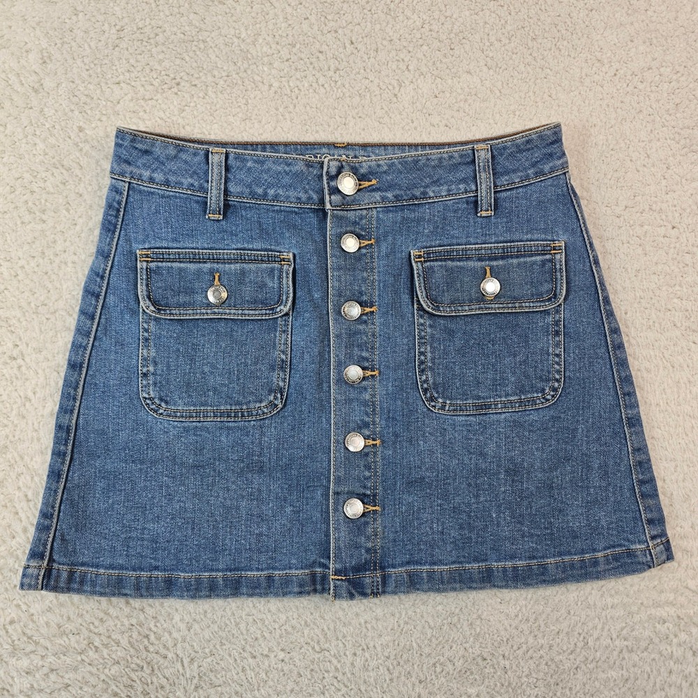 American Eagle Outfitters Button Front Denim Mini Skirt Blue Stretch Size 6
